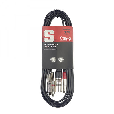 STC3CMXM 3m Twin Cable XLR to RCA Phono Lead