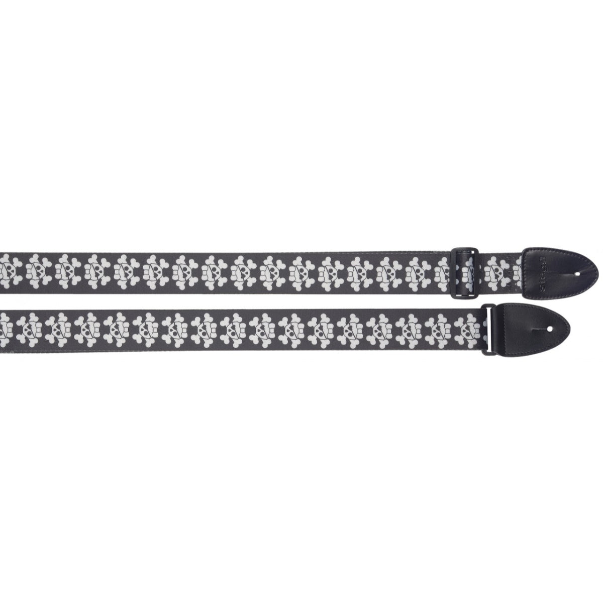 STE GIRL BK/GRY Terylene Guitar Strap with Pirate Girl Pattern, Black/Grey